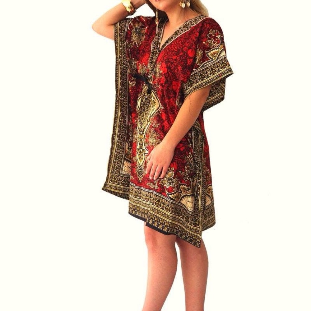 Kaftan Dress- Elegant Red and Gold Women's 
O/S